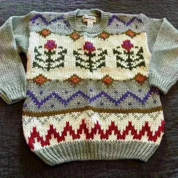 Vintage 80s 90s De Rotchild Crewneck Hand Knit Sweater - Picture 1 of 5